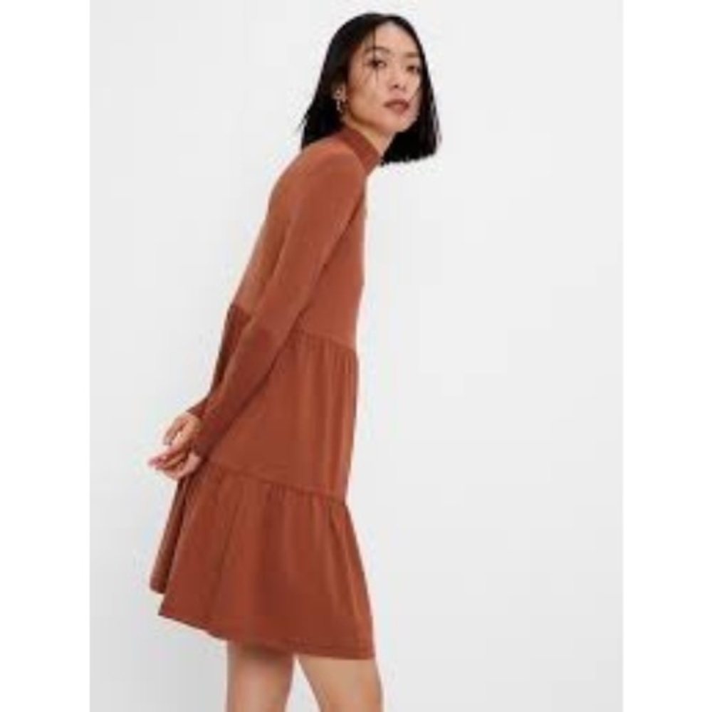 GAP Women's Brown Long Sleeve Mockneck Stretch Knit Tiered Mini Dress Size XS